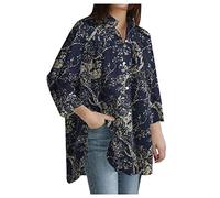 TOUPKO Plus Size Button Down Camicie per Le Donne Manica Lunga Spacco Laterale Oversize Business Casual Workwear Ufficio Camicetta Top, Z02 Floreale Nero, 5XL