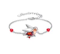 TOUPOP Braccialetto a forma di pettirosso, in argento Sterling 925, con cristalli e albero della vita, regalo di compleanno per donne, Misura unica, Argento sterling, Non pietra preziosa