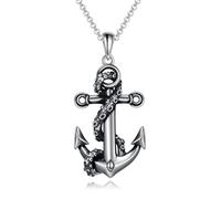 TOUPOP Collana con ancora per uomo e donna, in argento Sterling, stile vintage, con ciondolo a forma di ancora, gioiello nautico, regalo per lui, compleanno, Natale
