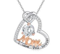 TOUPOP Collana con ciondolo a forma di cuore in argento Sterling 925, con pietra portafortuna per mamma da figlia/figlio, gioiello da donna, Misura unica, Argento sterling, Zirconia cubica
