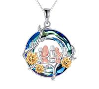 TOUPOP Collana con ciondolo a forma di sorelle, in argento Sterling 925, con fiore di rosa/girasole, 2/3/4/5, con cristallo blu, per compleanno, Natale, per donne, ragazze, fidanzate, figlie, Taglia