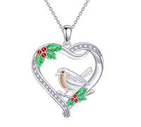 TOUPOP Collana con pettirosso in argento Sterling 925 con cristalli per gli amanti degli uccelli, regalo per gli amanti degli uccelli, albero della vita, pettirosso, gioielli per Natale e compleanno