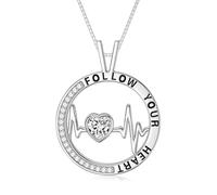 TOUPOP Collana da donna con battito cardiaco in argento Sterling 925 con zircone a forma di cuore, regalo per donne, moglie, sorella, mamma, fidanzata, Natale, San Valentino