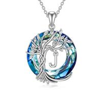 TOUPOP Collana da donna con ciondolo a forma di albero della vita, in argento Sterling 925, con ciondolo a forma di lettera dalla A alla Z, con cristallo blu, per donne, ragazze, figlia, compleanno
