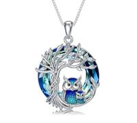 TOUPOP Collana da donna con ciondolo a forma di gufo, in argento Sterling 925, con albero della vita e gufi, gioiello per compleanno, festa della mamma, regalo per mamma, figlia, moglie, Misura unica