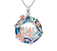 TOUPOP Collana da donna in argento sterling 925, con ciondolo a forma di rosa, con cristalli blu, per Natale, compleanno, regalo per donne, ragazze, fidanzate, figlie, Taglia unica, Argento sterling