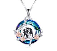 TOUPOP Collana da incubo in argento Sterling con cristalli Jack e Sally, idea regalo per compleanno e Natale, 1.13*0.80 inches, Argento sterling, Cristallo