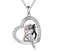 TOUPOP Collana in argento Sterling con teschio e zucca King Jack e Sally, regalo di Halloween, con scritta "I Love You to The Moon and Back", regalo di Natale, regalo di compleanno per donne, moglie