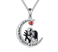 TOUPOP Collana in argento Sterling con teschio e zucca King Jack e Sally, regalo di Halloween, con scritta "I Love You to The Moon and Back", regalo di Natale, regalo di compleanno per donne, moglie