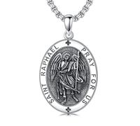TOUPOP Collana San Michele in argento Sterling 925 con ciondolo a forma di santo, per uomini e donne, medaglia, regalo per Natale e festa del papà, 32mm, Argento sterling, Nessuna pietra preziosa