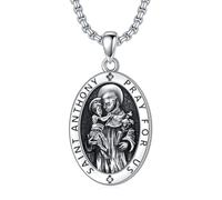 TOUPOP Collana San Michele in argento Sterling 925 con ciondolo a forma di santo, per uomini e donne, medaglia, regalo per Natale e festa del papà, 32mm, Argento sterling, Nessuna pietra preziosa