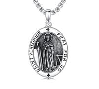 TOUPOP Collana San Michele in argento Sterling 925 con ciondolo a forma di santo, per uomini e donne, medaglia, regalo per Natale e festa del papà, 32mm, Argento sterling, Nessuna pietra preziosa