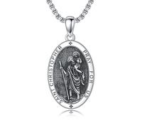 TOUPOP Collana San Michele in argento Sterling 925 con ciondolo a forma di santo, per uomini e donne, medaglia, regalo per Natale e festa del papà, 32mm, Argento sterling, Nessuna pietra preziosa