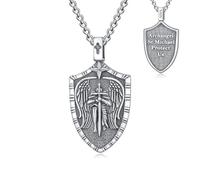 TOUPOP Collana San Michele in argento Sterling 925 con ciondolo a forma di santo, per uomini e donne, medaglia, regalo per Natale e festa del papà, 32mm, Argento sterling, Nessuna pietra preziosa