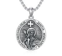 TOUPOP Collana San Michele in argento Sterling 925 con ciondolo a forma di santo, per uomini e donne, medaglia, regalo per Natale e festa del papà, 32mm, Argento sterling, Nessuna pietra preziosa