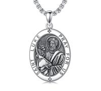 TOUPOP Collana San Michele in argento Sterling 925 con ciondolo a forma di santo, per uomini e donne, medaglia, regalo per Natale e festa del papà, 32mm, Argento sterling, Nessuna pietra preziosa