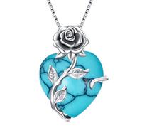 TOUPOP Collane da donna in argento Sterling 925 con ciondolo a forma di cuore con fiore di rosa, collana con pietra portafortuna per anniversario, compleanno, regalo per donne e ragazze, Misura unica
