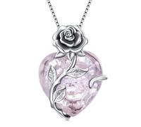 TOUPOP Collane da donna in argento Sterling 925 con ciondolo a forma di cuore con fiore di rosa, collana con pietra portafortuna per anniversario, compleanno, regalo per donne e ragazze, Misura unica