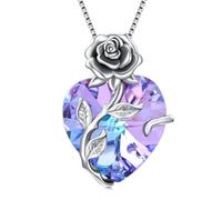 TOUPOP Collane da donna in argento Sterling 925 con ciondolo a forma di cuore con fiore di rosa, collana con pietra portafortuna per anniversario, compleanno, regalo per donne e ragazze, Misura unica