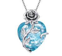 TOUPOP Collane da donna in argento Sterling 925 con ciondolo a forma di cuore con fiore di rosa, collana con pietra portafortuna per anniversario, compleanno, regalo per donne e ragazze, Misura unica