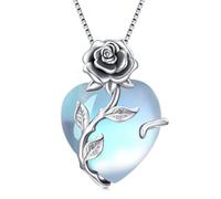 TOUPOP Collane da donna in argento Sterling 925 con ciondolo a forma di cuore con fiore di rosa, collana con pietra portafortuna per anniversario, compleanno, regalo per donne e ragazze, Misura unica