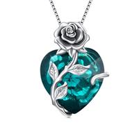 TOUPOP Collane da donna in argento Sterling 925 con ciondolo a forma di cuore con fiore di rosa, collana con pietra portafortuna per anniversario, compleanno, regalo per donne e ragazze, Misura unica