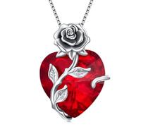 TOUPOP Collane da donna in argento Sterling 925 con ciondolo a forma di cuore con fiore di rosa, collana con pietra portafortuna per anniversario, compleanno, regalo per donne e ragazze, Misura unica