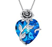 TOUPOP Collane da donna in argento Sterling 925 con ciondolo a forma di cuore con fiore di rosa, collana con pietra portafortuna per anniversario, compleanno, regalo per donne e ragazze, Misura unica