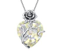 TOUPOP Collane da donna in argento Sterling 925 con ciondolo a forma di cuore con fiore di rosa, collana con pietra portafortuna per anniversario, compleanno, regalo per donne e ragazze, Misura unica