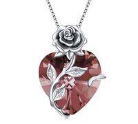 TOUPOP Collane da donna in argento Sterling 925 con ciondolo a forma di cuore con fiore di rosa, collana con pietra portafortuna per anniversario, compleanno, regalo per donne e ragazze, Misura unica