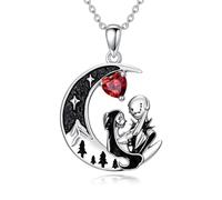 TOUPOP Nightmare Before Christmas, collana in argento Sterling con ciondolo a forma di luna e Sally con zirconia cubica rossa, tema gotico romantico, Misura unica, Argento sterling, zirconia cubica