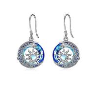TOUPOP Orecchini pendenti in argento Sterling S925 con sole e luna, da donna, con luna crescente e stella, idea regalo per donne, orecchini pendenti con luna celtica, con cristalli, regali di Natale e
