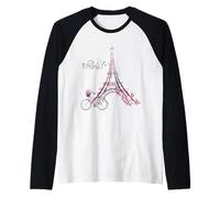 Tour di Parigi Eiffel avec Vélo riempie Garçons Voyage Vacances Maglia con Maniche Raglan