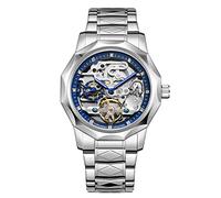 Tourbillon Design Orologio da polso da uomo analogico automatico in acciaio inossidabile, 8240-argento Blu