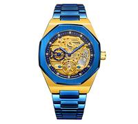 Tourbillon Design Orologio da polso da uomo analogico automatico in acciaio inossidabile, Blu Oro