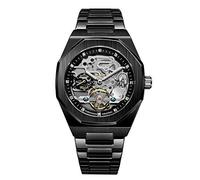Tourbillon Design Orologio da polso da uomo analogico automatico in acciaio inossidabile, Nero