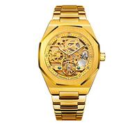 Tourbillon Design Orologio da polso da uomo analogico automatico in acciaio inossidabile, Oro