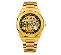Tourbillon Design Orologio da polso da uomo analogico automatico in acciaio inossidabile, Oro Nero