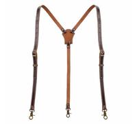 Tourbn Tourbon - Bretelle da uomo in vera pelle, 3 mm, regolabili, vintage, con ganci in metallo, Marrone, Taglia unica
