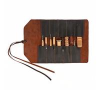 Tourbn Tourbon T-OT745LE - Astuccio porta attrezzi in pelle, con 10 tasche, per lavorazione del legno, intaglio fai da te, organizer per utensili manuali, marrone