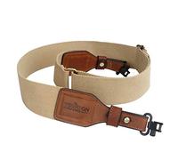 TOURBON - Cinghia da trasporto per fucile, in cotone e vera pelle, 5 cm, colore: cachi con finiture marroni, With Swivel