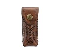 TOURBON Portacoltelli pieghevole in pelle rustica con clip su tasca portautensili con chiusura a scatto Marrone
