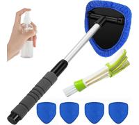 Tourgoing Car Windshield Cleaning Tool, Microfiber Car Windshield Cleaning Tool with Extendable Handle and 4 Reusable Pads, Interior Car Window Cleaning Tool for Cars Trucks SUVs RVs Home Use (Blue)