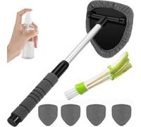 Tourgoing Car Windshield Cleaning Tool, Microfiber Car Windshield Cleaning Tool with Extendable Handle and 4 Reusable Pads, Interior Car Window Cleaning Tool for Cars Trucks SUVs RVs Home Use (Gray)