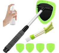 Tourgoing Car Windshield Cleaning Tool, Microfiber Car Windshield Cleaning Tool with Extendable Handle and 4 Reusable Pads, Interior Car Window Cleaning Tool for Cars Trucks SUVs RVs Home Use (Green)