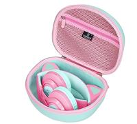 Tourmate Custodia rigida da viaggio per cuffie wireless Riwbox CT-7/CT-7S con orecchie di gatto LED per bambini, custodia protettiva per il trasporto (rosa e verde)