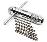 Tourne-à-gauche à Cliquet en T,Réglable Clé à Taraud en Forme de T HSS Support de Robinet à Cliquet T Bar Manipuler Clé avec 5 Tailles Tarauds à Main M3-M8 3mm-8mm