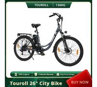 Touroll Bici da città elettrica 25 km/h, batteria rimovibile da 15,6 Ah, portata 90 km, coppia 45 N.M, pneumatici da 26" Freno a disco meccanico e freno elettronico
