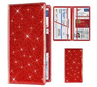 TOURSUIT Porta tessere e libretto di assicurazione dell'auto, organizer per documenti e guanti, accessorio per interni auto, per donne, uomini, adolescenti (rosso glitterato)