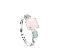 TOUS Anello da donna in argento sterling con quarzo rosa sfaccettato e amazonite, taglia 12, collezione Icon Color